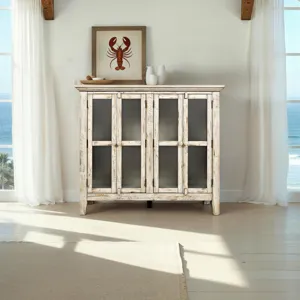 Rustic Shores 48\" Coastal Distressed Acacia Four-Door Accent Cabinet