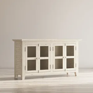 Rustic Shores 54\" Coastal Distressed Acacia Four-Door Credenza Cabinet