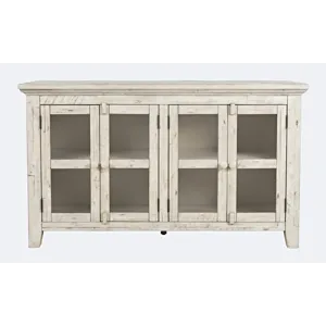 Rustic Shores 54\" Coastal Distressed Acacia Four-Door Credenza Cabinet