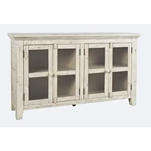 Rustic Shores 54\" Coastal Distressed Acacia Four-Door Credenza Cabinet