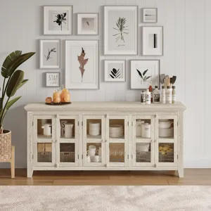 Rustic Shores 70\" Coastal Distressed Acacia Six-Door Sideboard Cabinet