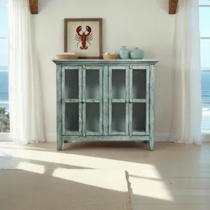 Rustic Shores 48\" Coastal Distressed Acacia Four-Door Accent Cabinet