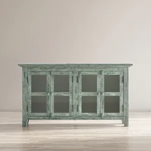 Rustic Shores 54\" Coastal Distressed Acacia Four-Door Credenza Cabinet