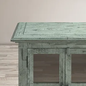 Rustic Shores 54\" Coastal Distressed Acacia Four-Door Credenza Cabinet