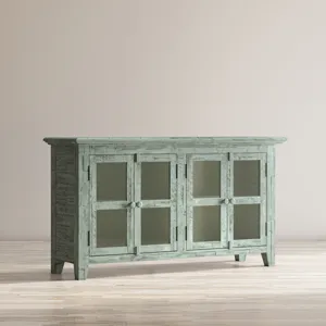 Rustic Shores 54\" Coastal Distressed Acacia Four-Door Credenza Cabinet