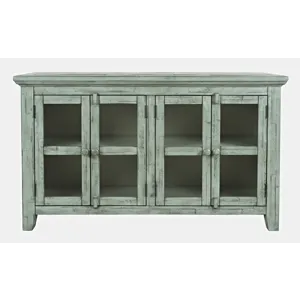 Rustic Shores 54\" Coastal Distressed Acacia Four-Door Credenza Cabinet
