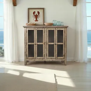 Rustic Shores 48\" Coastal Distressed Acacia Four-Door Accent Cabinet