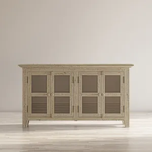 Rustic Shores 54\" Coastal Distressed Acacia Four-Door Credenza Cabinet