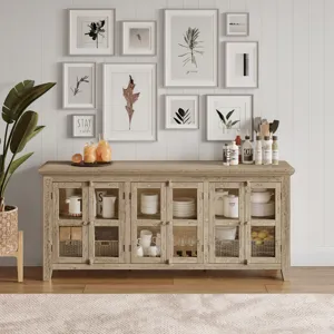 Rustic Shores 70\" Coastal Distressed Acacia Six-Door Sideboard Cabinet