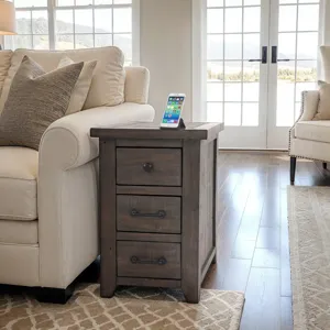 Madison County Rustic Reclaimed Pine Farmhouse Harris USB Charging Chairside Table