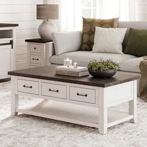 Madison County 48\" Rustic Reclaimed Pine Farmhouse Harris 3 Drawer Coffee Table