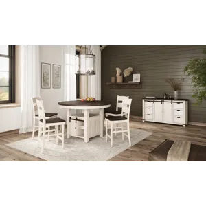 Madison County Rustic Farmhouse Five Piece Reclaimed Solid Wood Counter Height Round Dining Set With