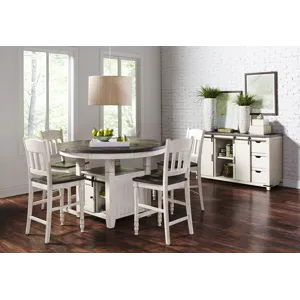 Madison County Rustic Farmhouse Five Piece Reclaimed Solid Wood Counter Height Round Dining Set With