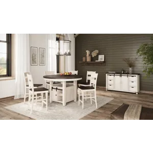 Madison County Rustic Farmhouse Seven Piece Reclaimed Solid Wood Counter Height Round Dining Set Wit
