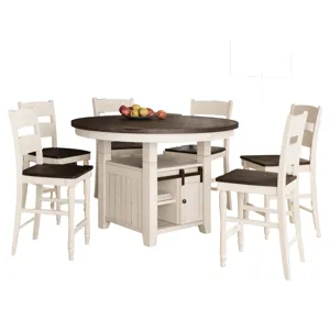 Madison County Rustic Farmhouse Seven Piece Reclaimed Solid Wood Counter Height Round Dining Set Wit