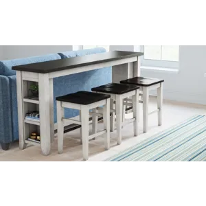 Madison County Rustic Reclaimed Pine Farmhouse Four Piece Sofa Table Set With Barstools