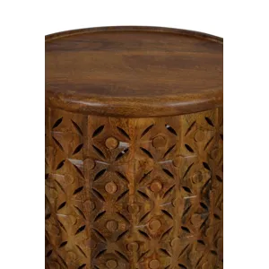 Decker Small Distressed Hardwood Global Drum End Table