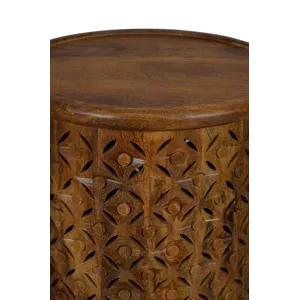 Decker Small Distressed Hardwood Global Drum End Table