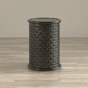 Decker Distressed Hardwood Global Drum End Table