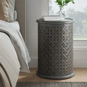 Decker Distressed Hardwood Global Drum End Table