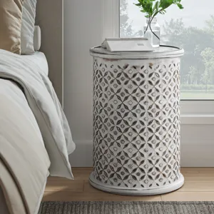 Decker Distressed Hardwood Global Drum End Table