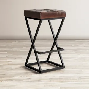 Brooks Distressed Modern Leather Backless Stool