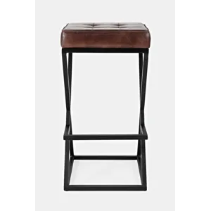 Brooks Distressed Modern Leather Backless Stool
