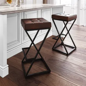 Brooks Distressed Modern Leather Backless Stool