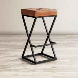 Brooks Distressed Modern Leather Backless Stool