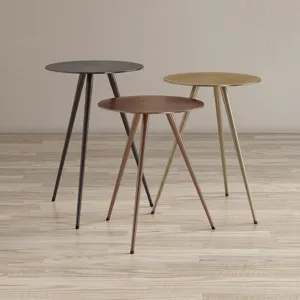 Modern Minimalist Solid Metal Round End Table Set Nesting Accent Tables In Black, Gold, And Copper F