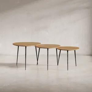 Reeves Abstract Contemporary Solid Acacia Wood Nesting End Tables(Set Of 3)