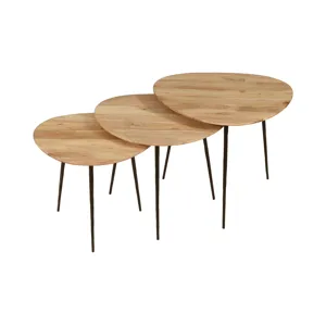 Reeves Abstract Contemporary Solid Acacia Wood Nesting End Tables(Set Of 3)