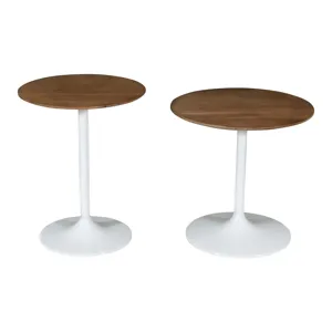 Remy Solid Wood And Iron Modern Pedestal Accent Tables(Set Of 2)