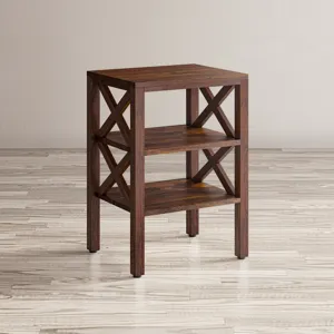 Global Archive Solid Wood Rustic Modern X-Side Accent Table With Two Shelves