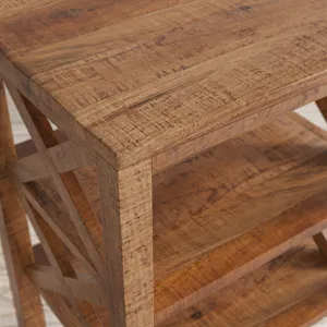 Global Archive Solid Wood Rustic Modern X-Side Accent Bookcase With Two Shelves