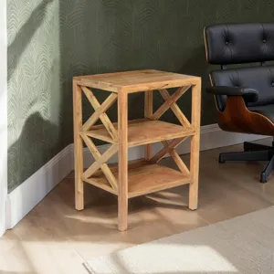 Global Archive Solid Wood Rustic Modern X-Side Accent Bookcase With Two Shelves