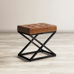 Global Archive Distressed Genuine Leather Ottoman Stool