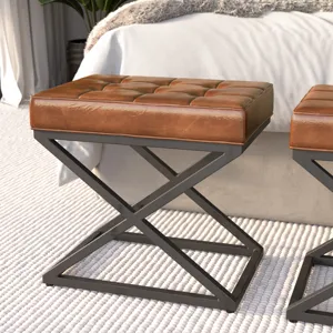 Global Archive Distressed Genuine Leather Ottoman Stool