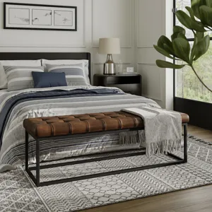 Global Archive 55\" Genuine Distressed Leather Ottoman Bench