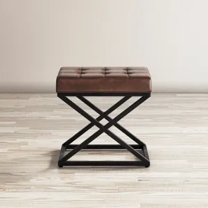 Global Archive Distressed Genuine Leather Ottoman Stool