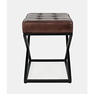 Global Archive Distressed Genuine Leather Ottoman Stool