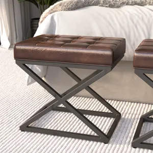 Global Archive Distressed Genuine Leather Ottoman Stool