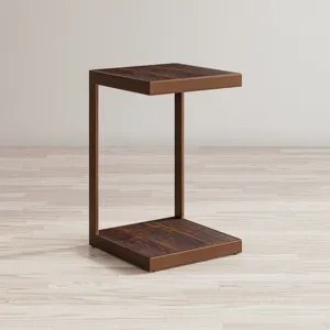 Global Archive Distressed Acacia And Stainless Steel \"c\" Table