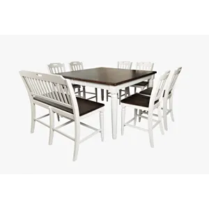 Orchard Park Solid Rubberwood 60\" Eight-Piece Farmhouse Counter Height Dining Set With Bench