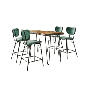 Nature\'s Edge Solid Acacia Five Piece Counter Height Dining Set With Modern Upholstered Faux Leathe