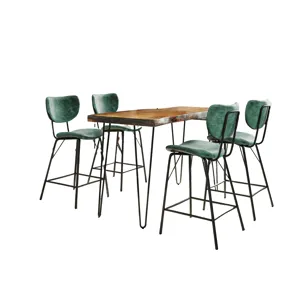 Nature\'s Edge Solid Acacia Five Piece Counter Height Dining Set With Modern Upholstered Faux Leathe