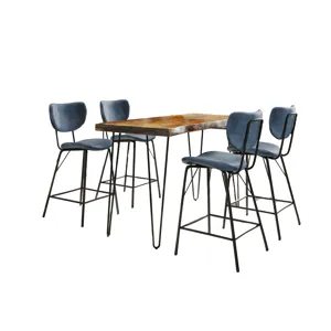 Nature\'s Edge Solid Acacia Five Piece Counter Height Dining Set With Modern Upholstered Faux Leathe