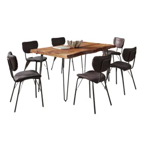 Nature\'s Edge 60\" Seven Piece Modern Dining Set With Upholstered Contemporary Chairs Chestnut And 