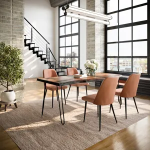 Nature\'s Edge Five Piece Solid Acacia Dining Set With Upholstered Mid-Century Modern Chairs