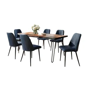 Nature\'s Edge Seven Piece Solid Acacia Dining Set With Upholstered Mid-Century Modern Chairs